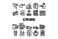 crime justice law police theft icons set vector Product Image 1