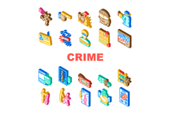 crime justice law police theft icons set vector Product Image 1