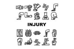 household injury fall burn cut icons set vector Product Image 1