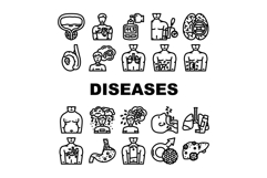 men diseases prostate cancer icons set vector Product Image 1