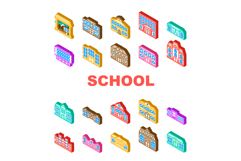 school building gymnasium icons set vector Product Image 1