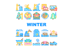 winter spend time snow skiing icons set vector Product Image 1