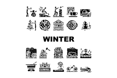 winter spend time snow skiing icons set vector Product Image 1