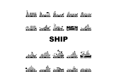 ship transport marine icons set vector Product Image 1