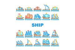 ancient ship maritime vessel icons set vector Product Image 1