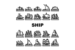 ancient ship maritime vessel icons set vector Product Image 1
