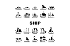 ancient ship maritime vessel icons set vector Product Image 1