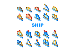 ancient ship maritime vessel icons set vector Product Image 1