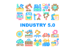 industry 5 automation robotics icons set vector Product Image 1