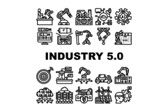 industry 5 automation robotics icons set vector Product Image 1
