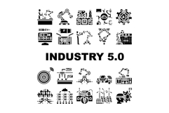 industry 5 automation robotics icons set vector Product Image 1