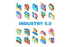 industry 5 automation robotics icons set vector Product Image 1