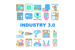 industry 3 automation robotics icons set vector Product Image 1