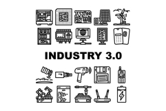 industry 3 automation robotics icons set vector Product Image 1