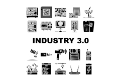 industry 3 automation robotics icons set vector Product Image 1