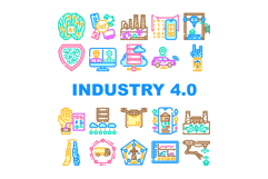 industry 4 automation robotics icons set vector Product Image 1