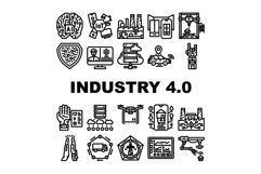 industry 4 automation robotics icons set vector Product Image 1