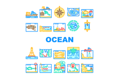 world ocean marine biodiversity icons set vector Product Image 1