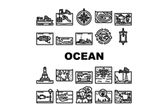 world ocean marine biodiversity icons set vector Product Image 1