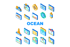 world ocean marine biodiversity icons set vector Product Image 1