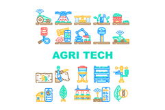 agri tech precision drones iot icons set vector Product Image 1