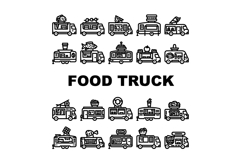 food truck street mobile cuisine icons set vector Product Image 1