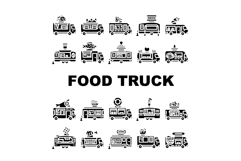 food truck street mobile cuisine icons set vector Product Image 1