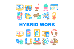 hybrid work model remote icons set vector Product Image 1