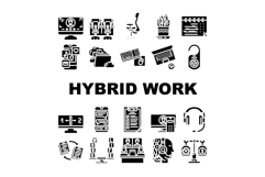hybrid work model remote icons set vector Product Image 1