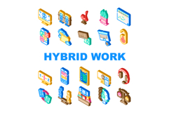 hybrid work model remote icons set vector Product Image 1
