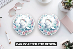 Dolphin Flower Car Coaster Sublimation| Animal Coaster PNG Product Image 1