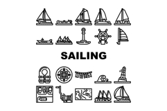 sailing sport yacht icons set vector Product Image 1