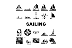 sailing sport yacht icons set vector Product Image 1