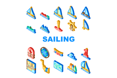sailing sport yacht icons set vector Product Image 1