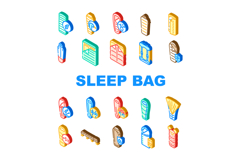 sleeping bag camping hiking icons set vector Product Image 1