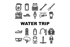 water trip tourism rafting icons set vector Product Image 1