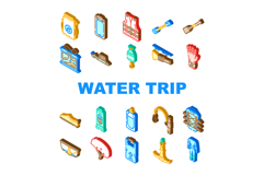 water trip tourism rafting icons set vector Product Image 1