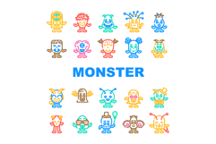 cute monster adorable fluffy icons set vector Product Image 1