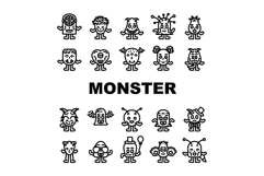 cute monster adorable fluffy icons set vector Product Image 1