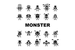 cute monster adorable fluffy icons set vector Product Image 1