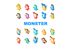 cute monster adorable fluffy icons set vector Product Image 1