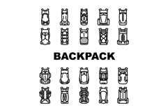 hiking backpack trail adventure icons set vector Product Image 1