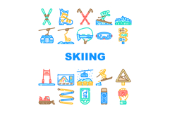 mountain winter skiing resort icons set vector Product Image 1