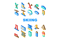 mountain winter skiing resort icons set vector Product Image 1