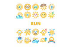cute sun character icons set vector Product Image 1