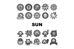 cute sun character icons set vector Product Image 1