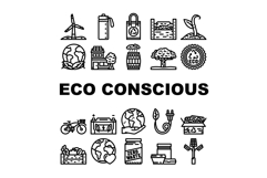 eco conscious sustainability icons set vector Product Image 1