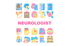 neurologist brain neurons icons set vector Product Image 1