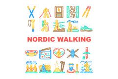 nordic walking fitness exercise icons set vector Product Image 1