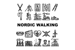 nordic walking fitness exercise icons set vector Product Image 1
